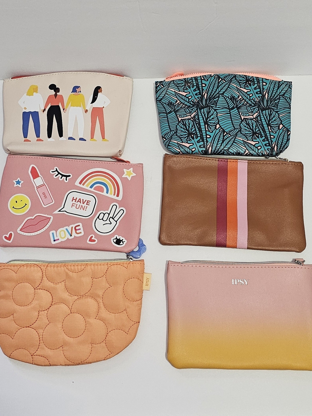 Ipsy Lot of 6 Multicolor Zipper Makeup Bags Cosmetic Pouches Assorted